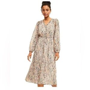 LOFT Shimmer Paisley V-Neck Midi Medium